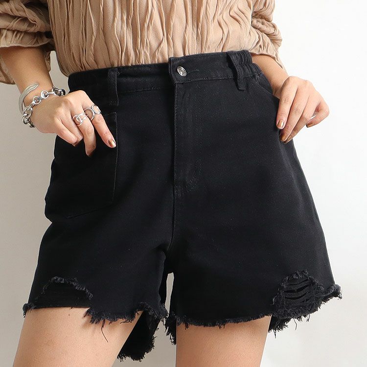 大きいサイズ レディース バックウエストギャザーダメージデニムショートパンツ　goldy-530