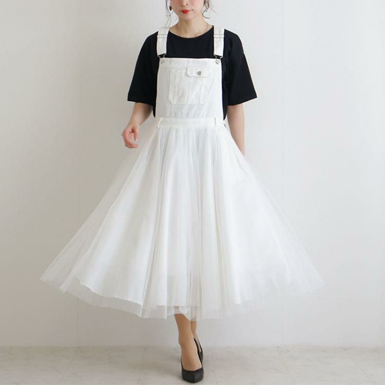 大きいサイズ レディース チュールサロペットスカート　jp270 ホワイト