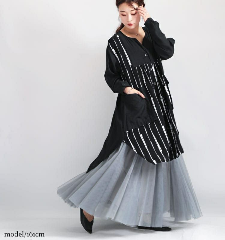 大きいサイズ レディース モノトーン柄シャツチュニックワンピース　gold802