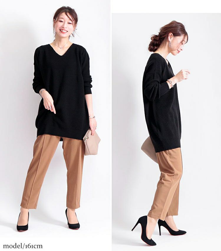 大きいサイズ レディース Vネックチュニック丈ニット　suri-3211