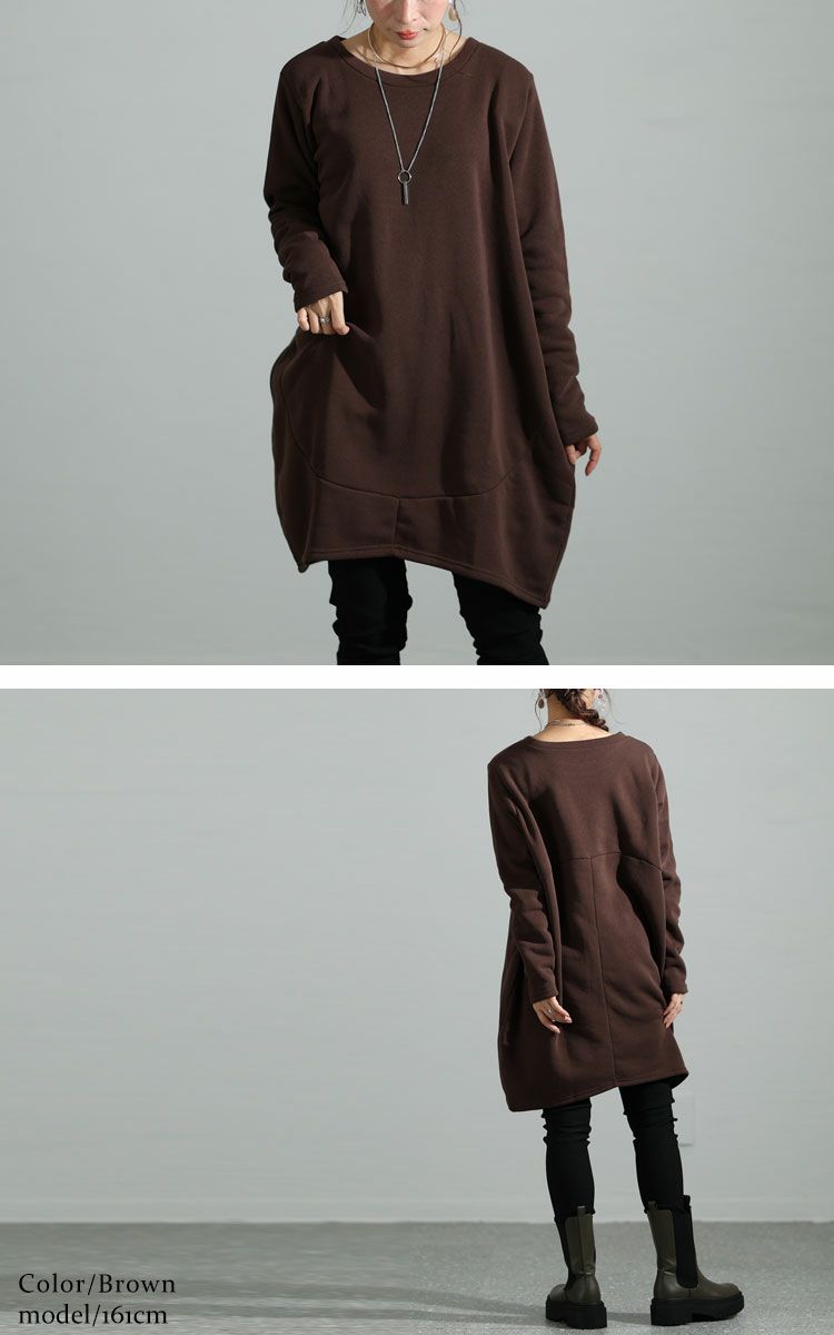 大きいサイズ レディース 裏起毛コクーンチュニック　suri-3212