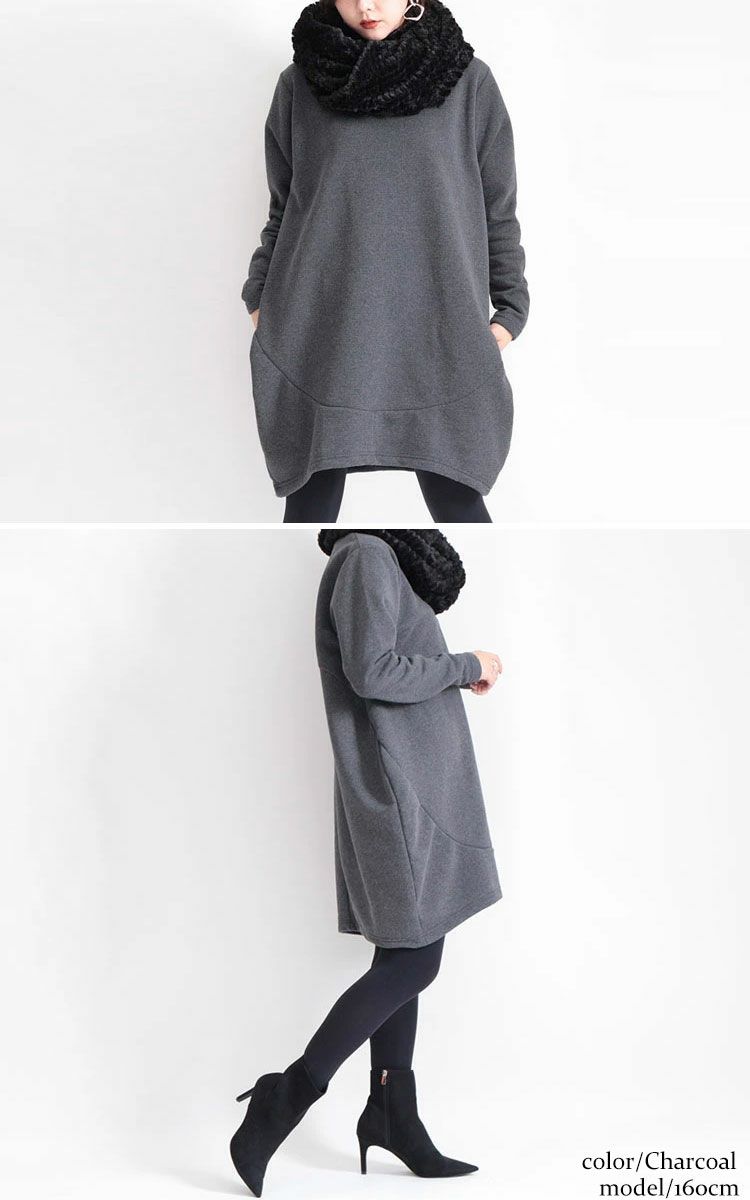 大きいサイズ レディース 裏起毛コクーンチュニック　suri-3212