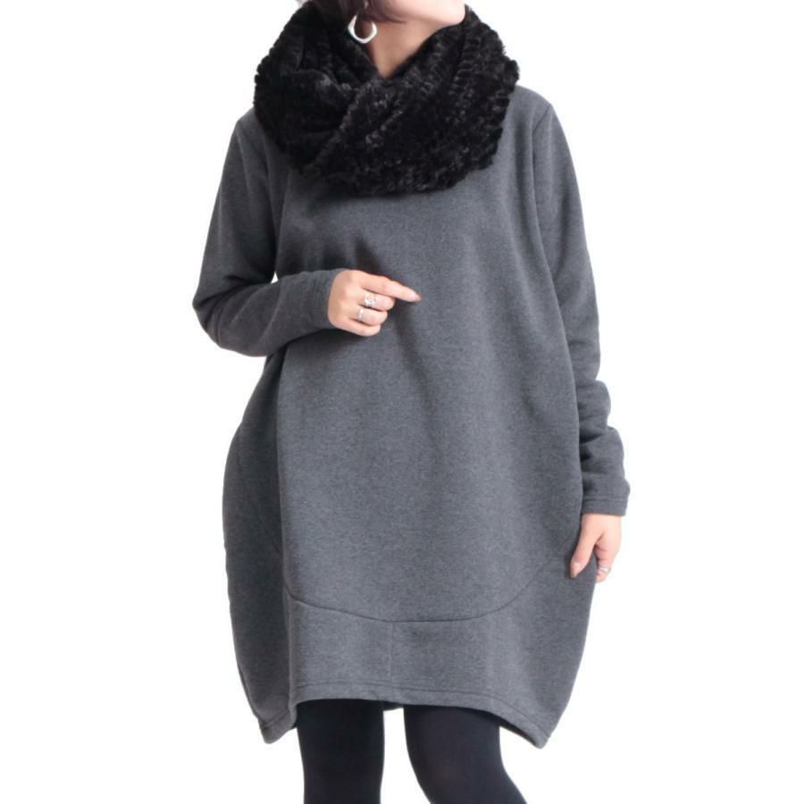 大きいサイズ レディース 裏起毛コクーンチュニック　suri-3212 チャコール