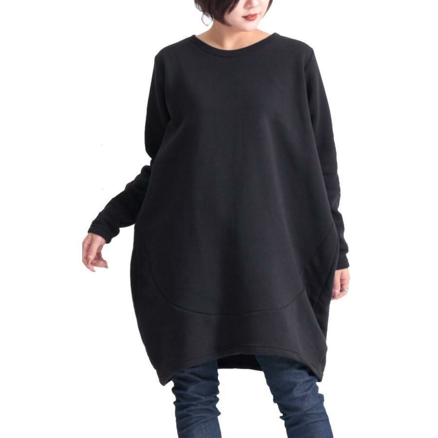大きいサイズ レディース 裏起毛コクーンチュニック　suri-3212 ブラック