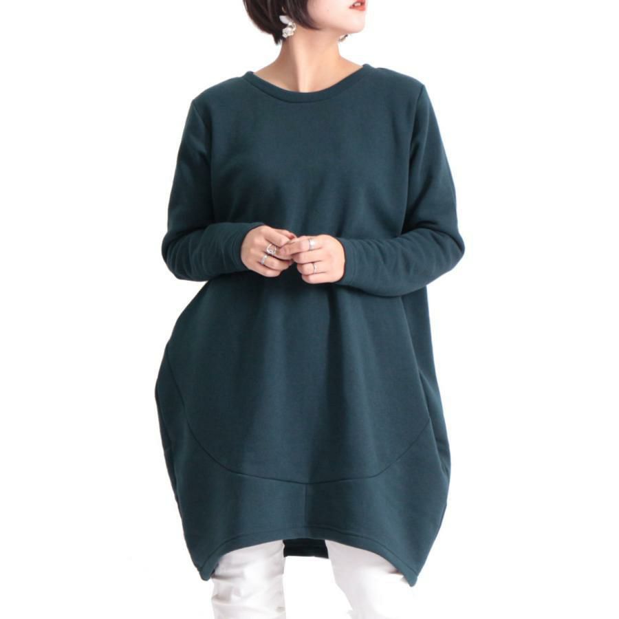 大きいサイズ レディース 裏起毛コクーンチュニック　suri-3212 ダークグリーン