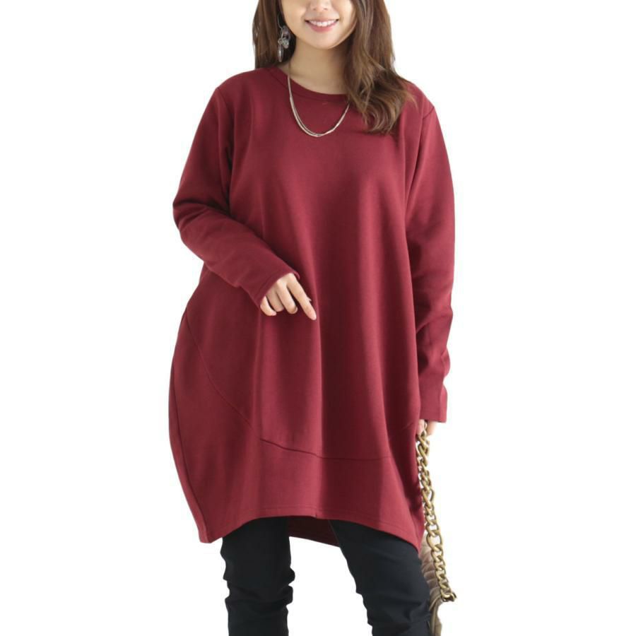 大きいサイズ レディース 裏起毛コクーンチュニック　suri-3212 ワイン