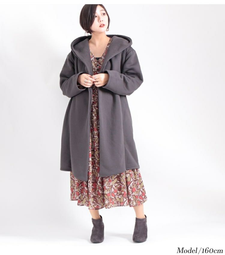 大きいサイズ レディース フード付き裏ボアコート　sw-0329