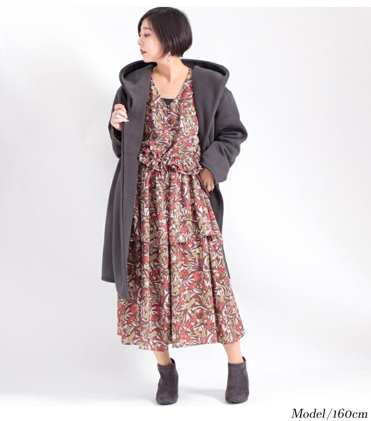 大きいサイズ レディース フード付き裏ボアコート　sw-0329