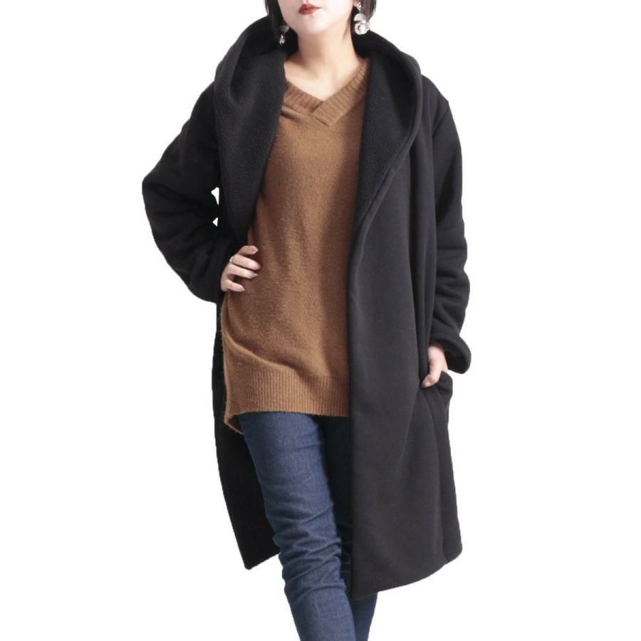 大きいサイズ レディース フード付き裏ボアコート　sw-0329 ブラック