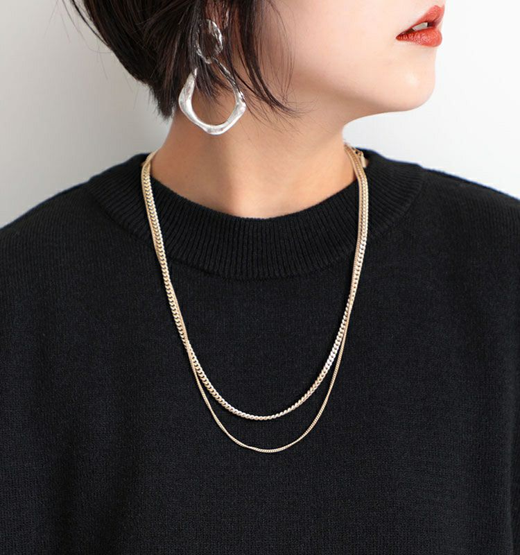 大きいサイズ レディース 2連チェーンネックレス　humio-049【メール便可】