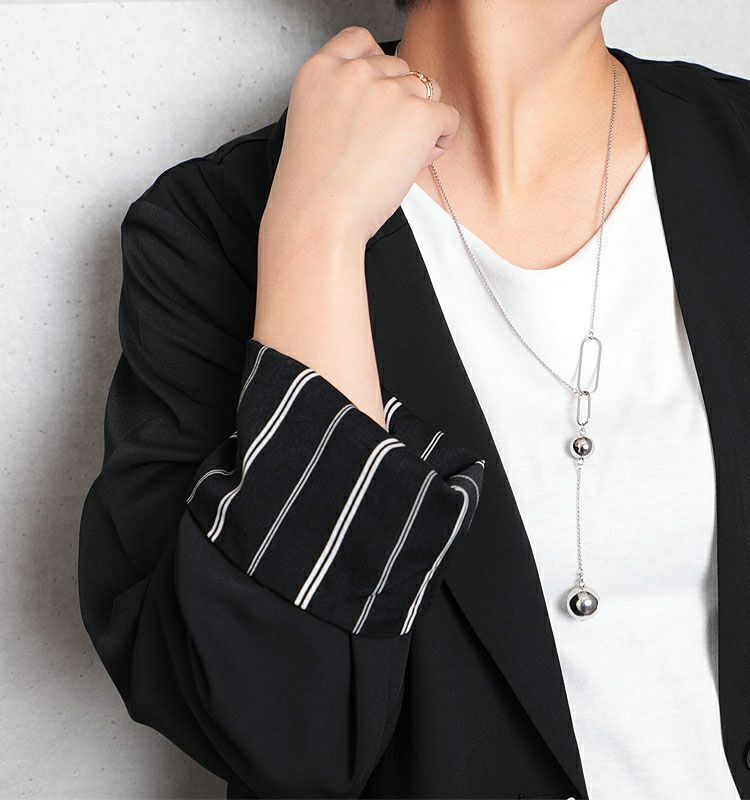 大きいサイズ レディース ボールモチーフY字ロングネックレス　humio-048【メール便可】