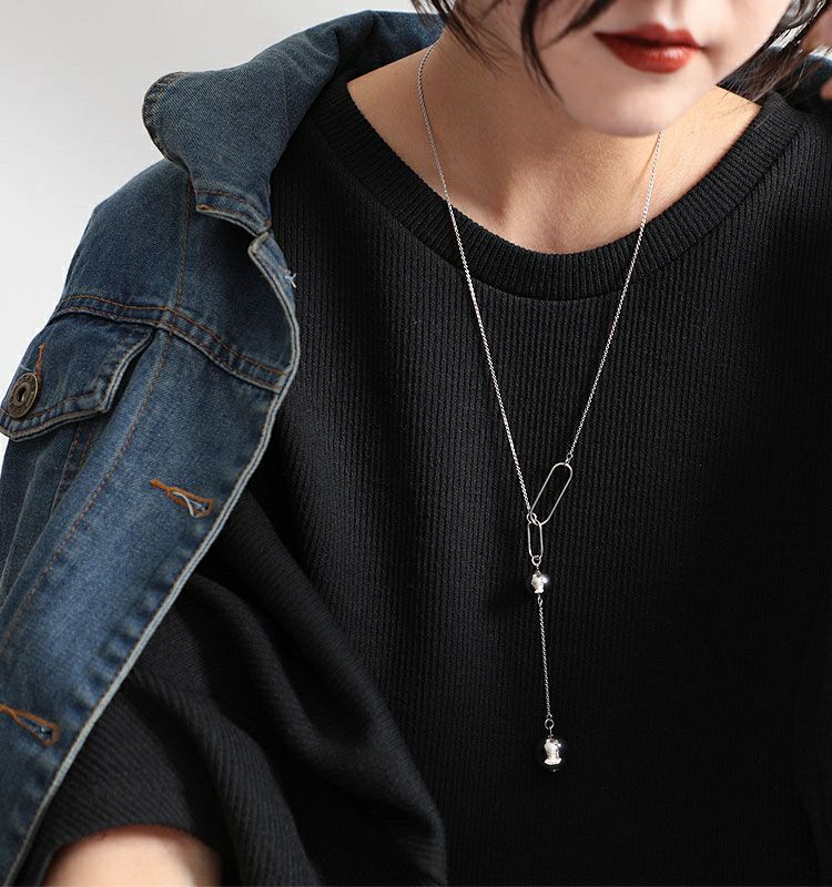 大きいサイズ レディース ボールモチーフY字ロングネックレス　humio-048【メール便可】