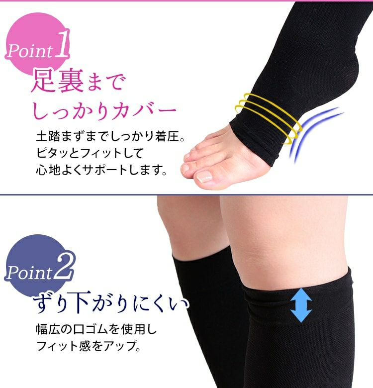 大きいサイズ レディース オープントゥ着圧ナイトハイソックス　pure-010【着圧ソックスのみ6点までならゆうパケット同梱可】