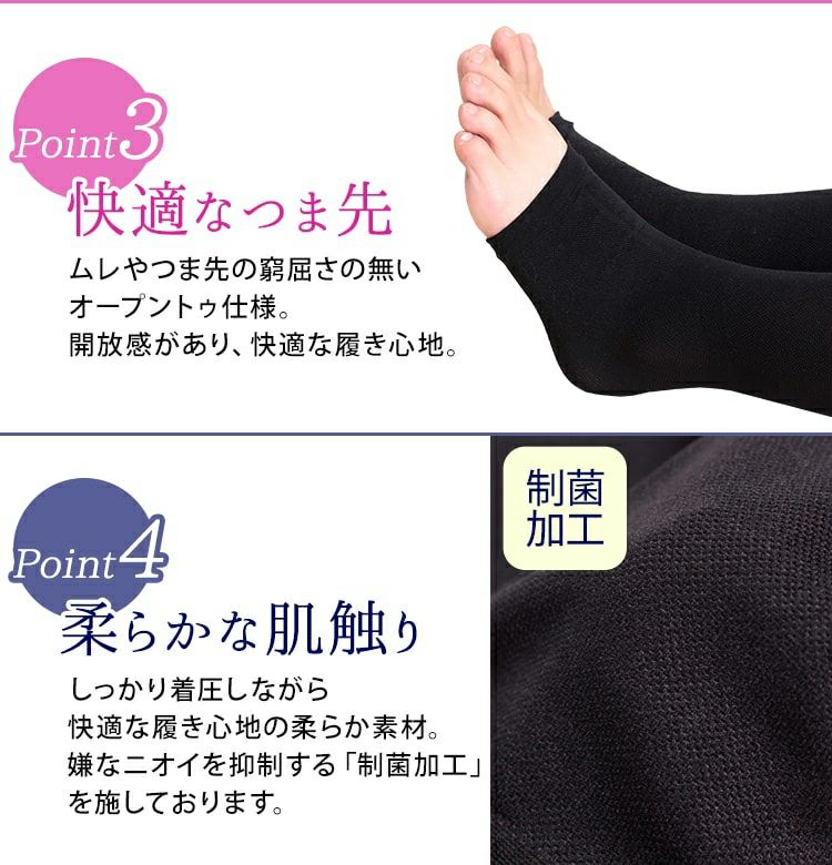 大きいサイズ レディース オープントゥ着圧ナイトハイソックス　pure-010【着圧ソックスのみ6点までならゆうパケット同梱可】