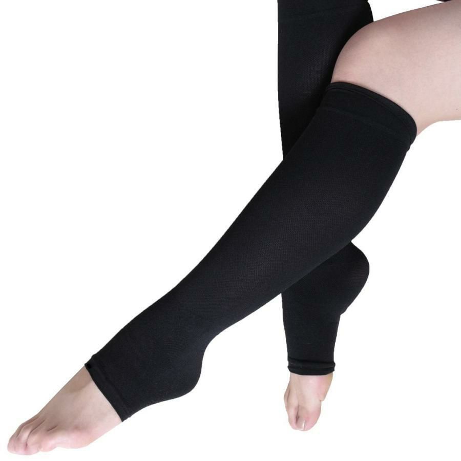 大きいサイズ レディース オープントゥ着圧ナイトハイソックス　pure-010【着圧ソックスのみ6点までならゆうパケット同梱可】 ブラック