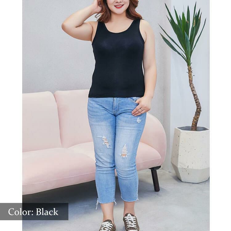 大きいサイズ レディース ブラカップ付きタンクトップ　goldy-545 ブラック