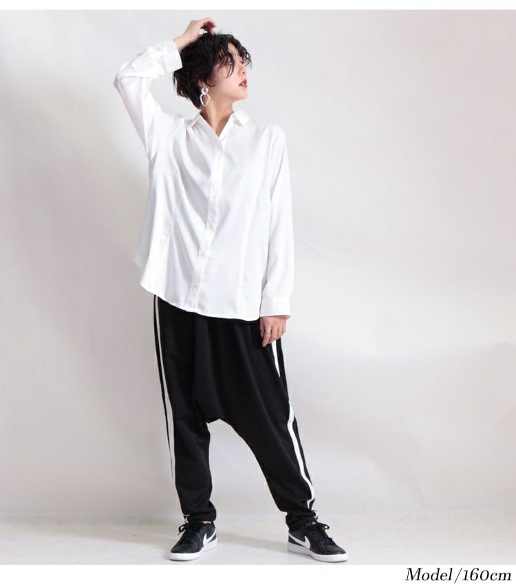 大きいサイズ レディース サイドラインサルエルパンツ　gold811