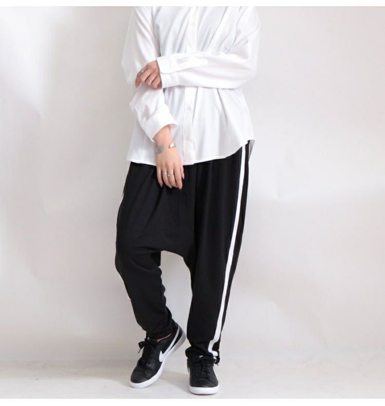 大きいサイズ レディース サイドラインサルエルパンツ　gold811