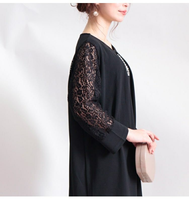 大きいサイズ レディース パールチャーム付き袖レースワンピース　mncut-112035