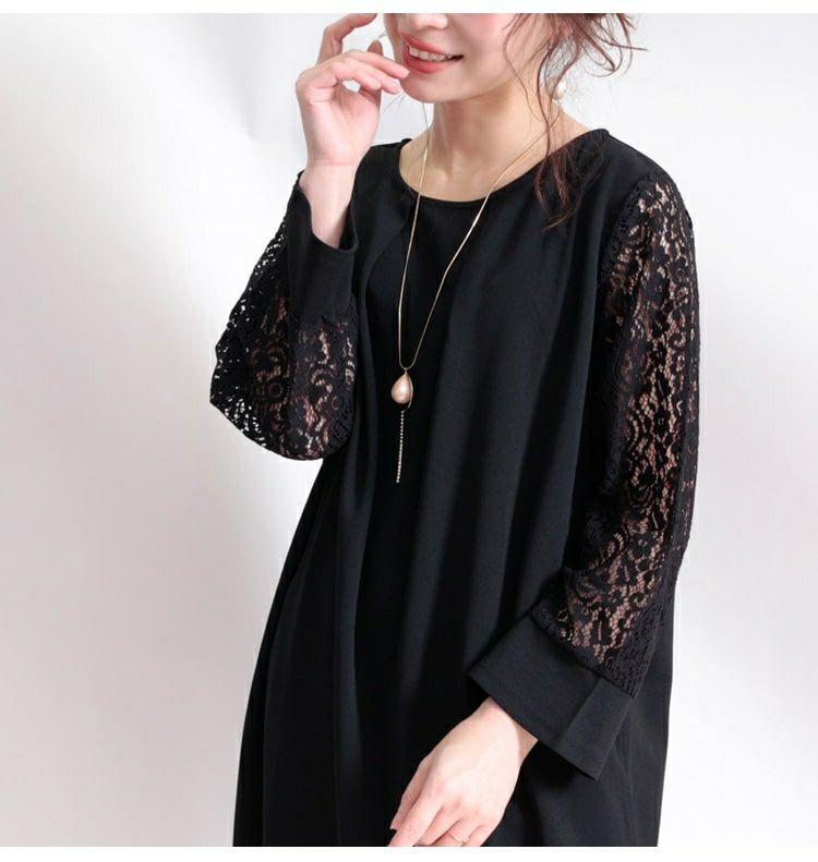 大きいサイズ レディース パールチャーム付き袖レースワンピース　mncut-112035