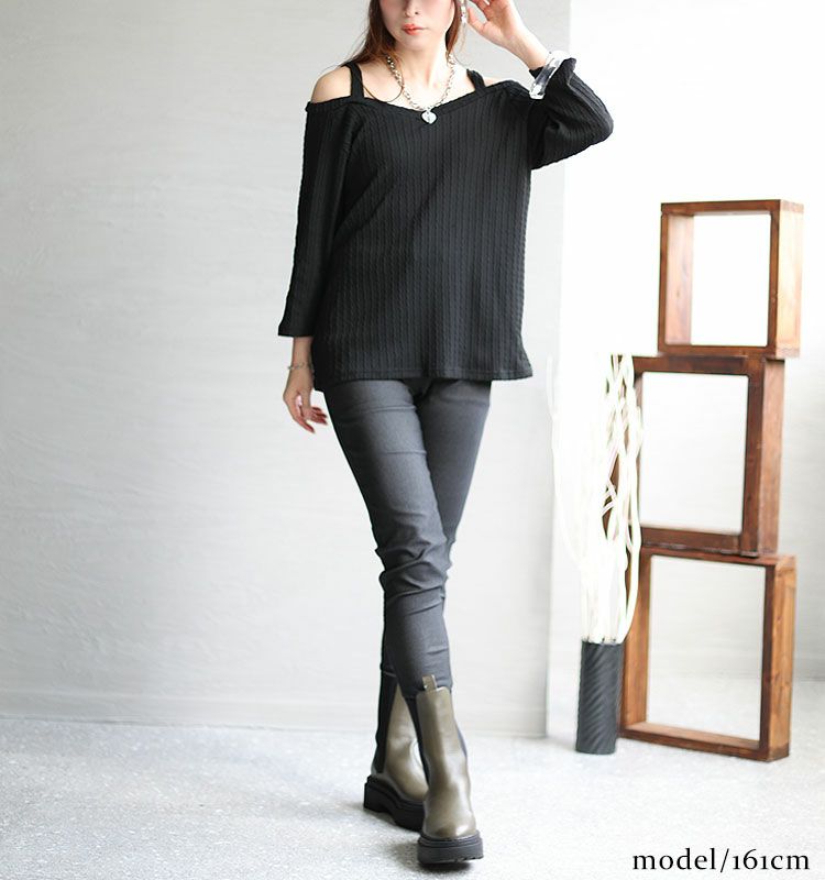 大きいサイズ レディース Vネックオフショル長袖プルオーバー　mncut-112455