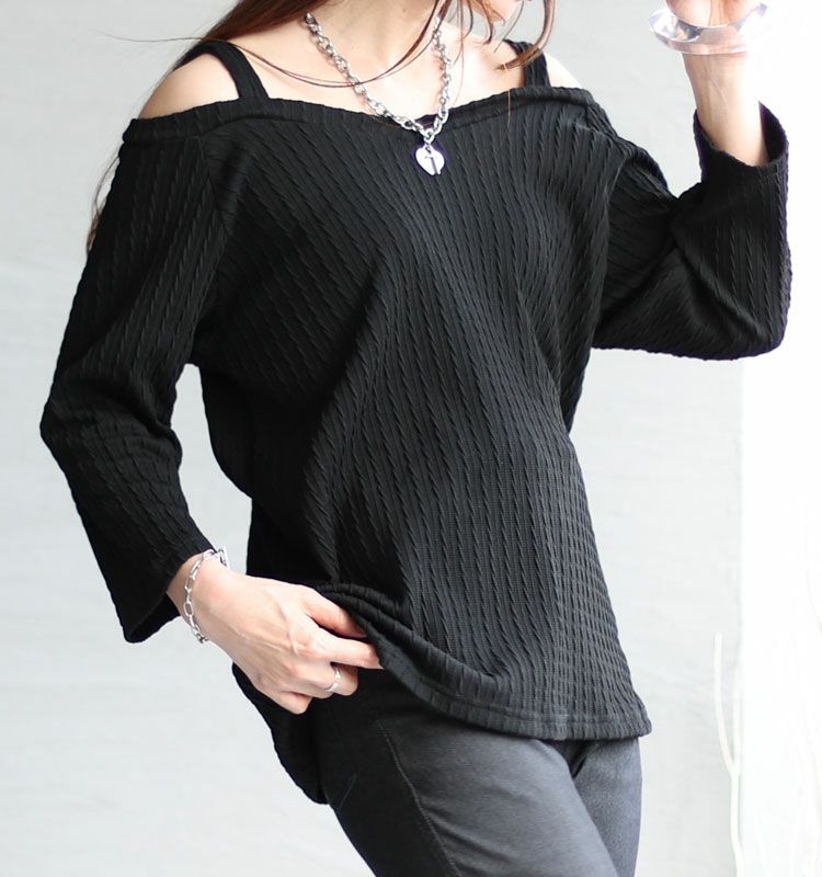 大きいサイズ レディース Vネックオフショル長袖プルオーバー　mncut-112455