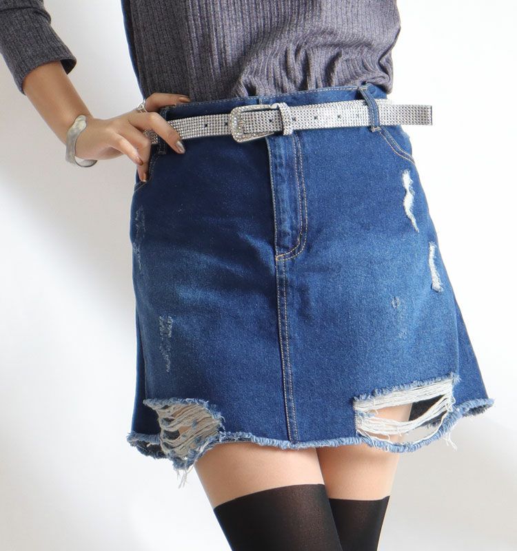 大きいサイズ レディース ダメージデニムミニスカート　tkb-127671120