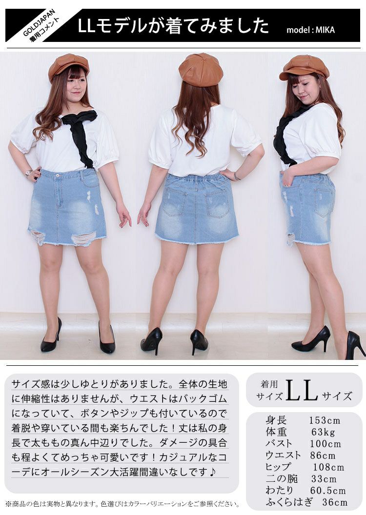 大きいサイズ レディース ダメージデニムミニスカート　tkb-127671120