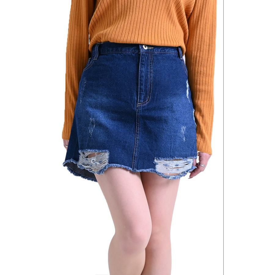 大きいサイズ レディース ダメージデニムミニスカート　tkb-127671120 ネイビー
