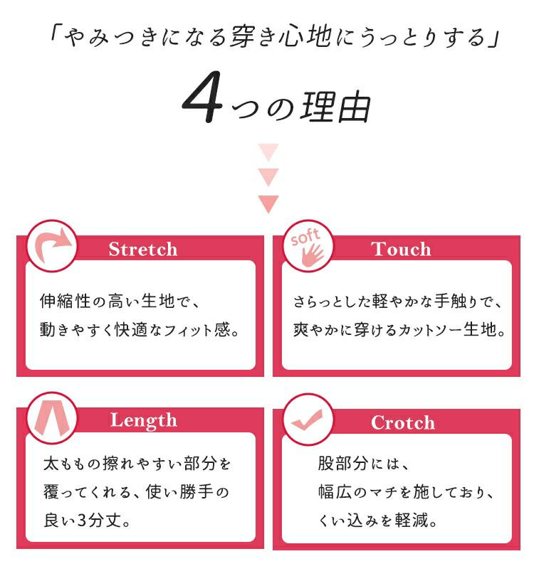 大きいサイズ レディース 3分丈 春夏用 股擦れ防止パンツ　sw-0000ss 【メール便可】
