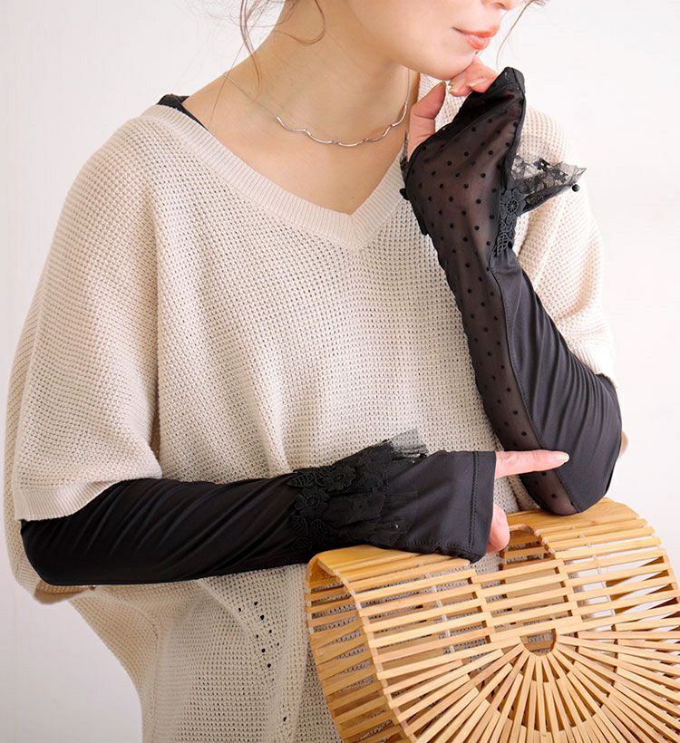 大きいサイズ レディース ビッグサイズ 花柄レース付きUVカットアームカバー　jun-188 【メール便可】