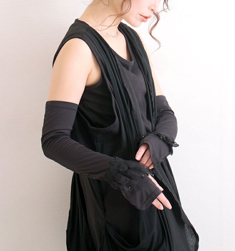 大きいサイズ レディース ビッグサイズ 花柄レース付きUVカットアームカバー　jun-188 【メール便可】