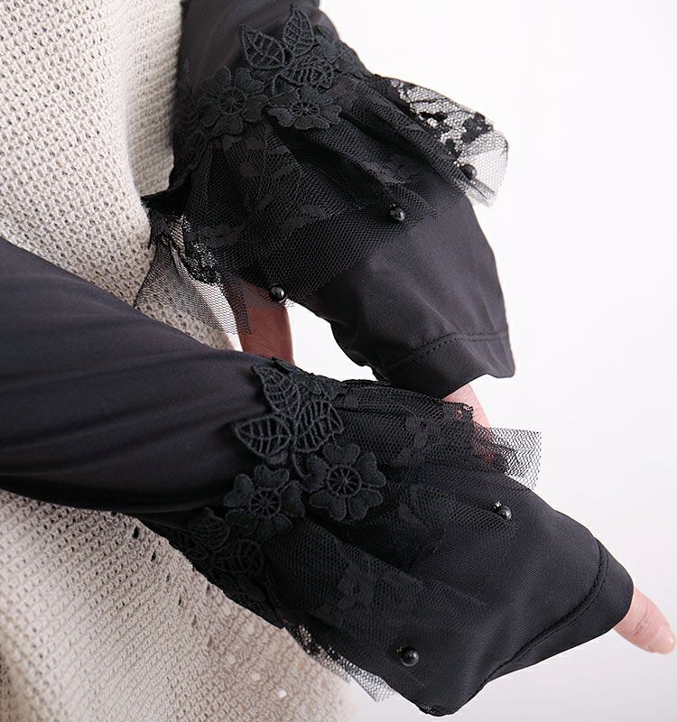 大きいサイズ レディース ビッグサイズ 花柄レース付きUVカットアームカバー　jun-188 【メール便可】