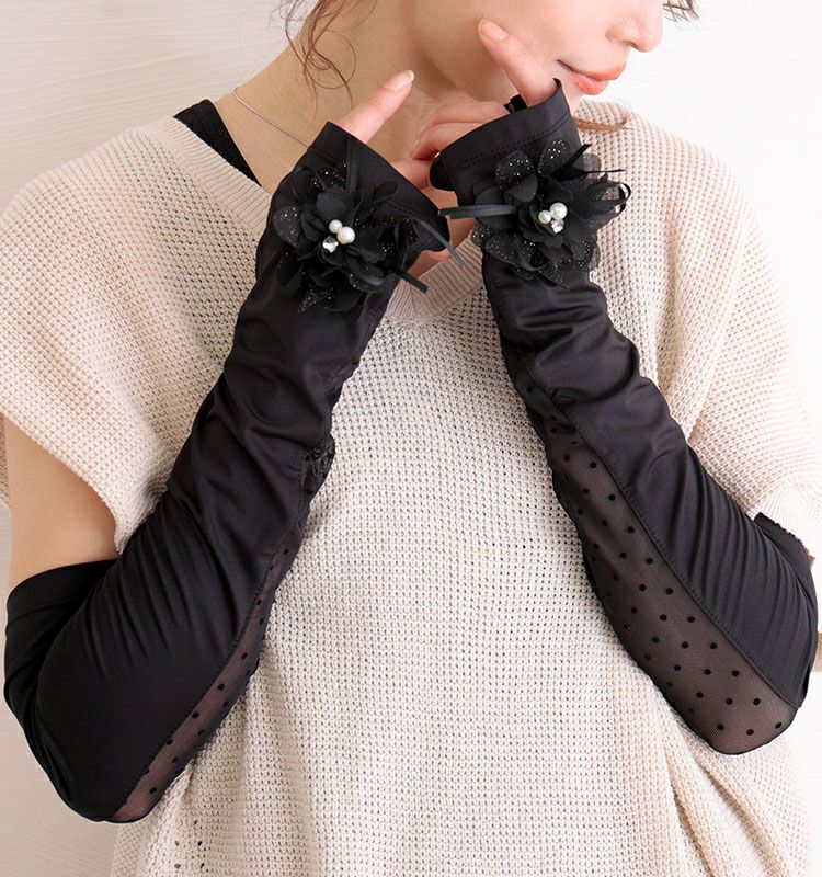 大きいサイズ レディース ビッグサイズ コサージュ付きUVカットアームカバー　jun-187 【メール便可】