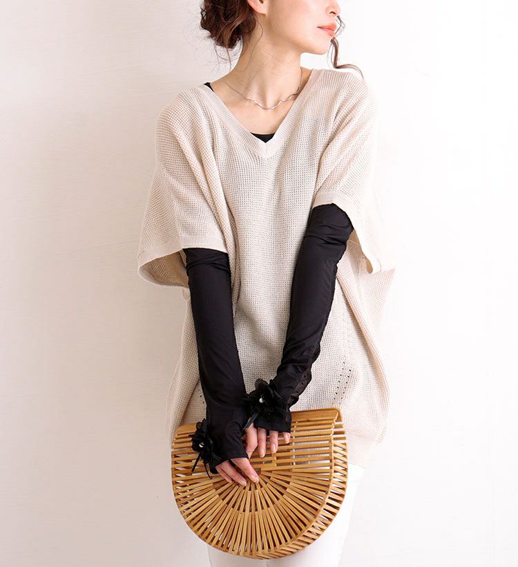 大きいサイズ レディース ビッグサイズ コサージュ付きUVカットアームカバー　jun-187 【メール便可】