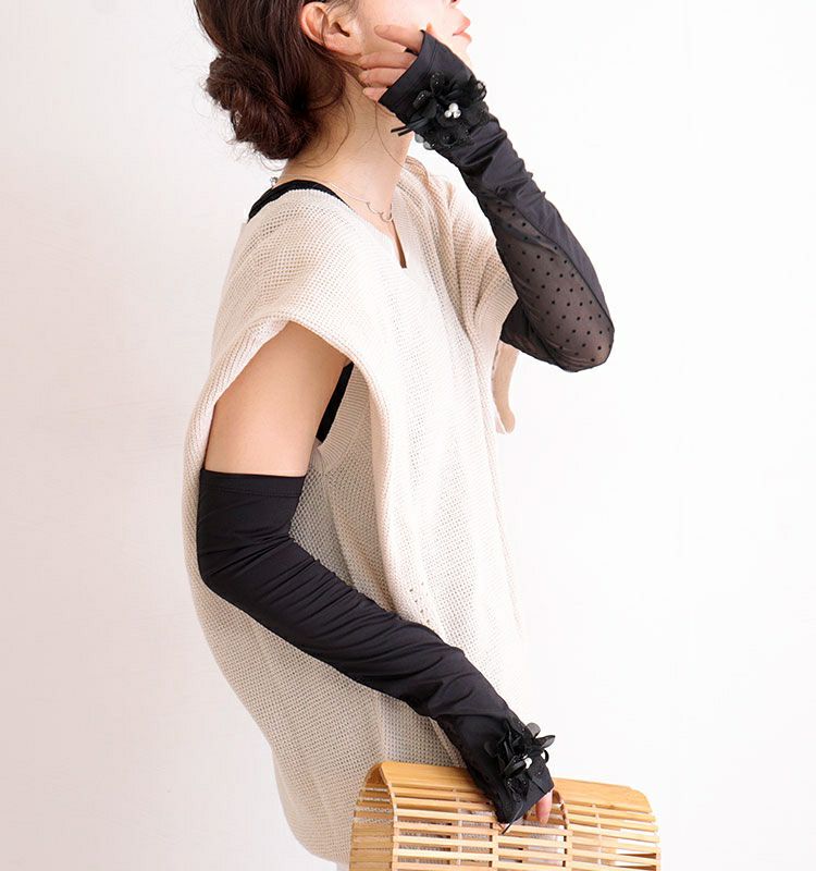 大きいサイズ レディース ビッグサイズ コサージュ付きUVカットアームカバー　jun-187 【メール便可】