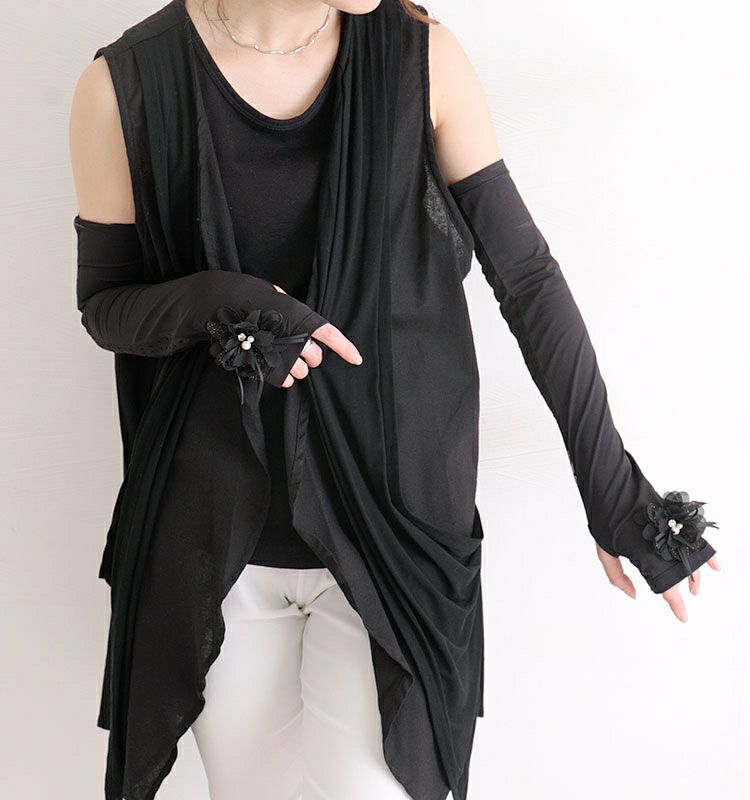 大きいサイズ レディース ビッグサイズ コサージュ付きUVカットアームカバー　jun-187 【メール便可】