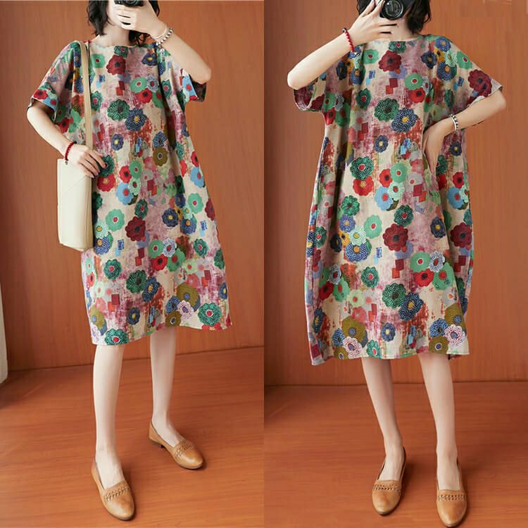 大きいサイズ レディース ビッグサイズ フラワープリント半袖ワンピース　goldy-640 【メール便可】