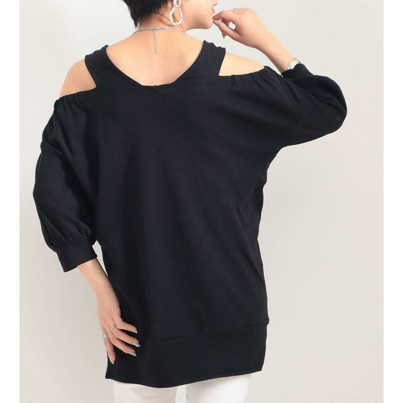 大きいサイズ レディース ビッグサイズ 肩紐付きオフショルプルオーバー　wk-gold-0100 ブラック