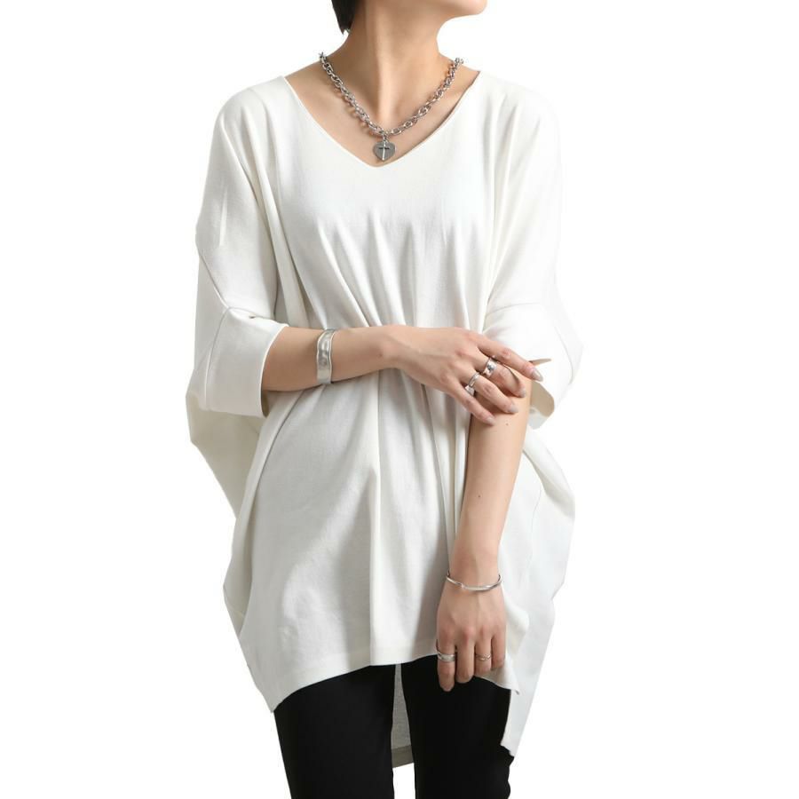 大きいサイズ レディース ビッグサイズ サイドスリットドルマンチュニックカットソー　wk-gold-095 オフホワイト