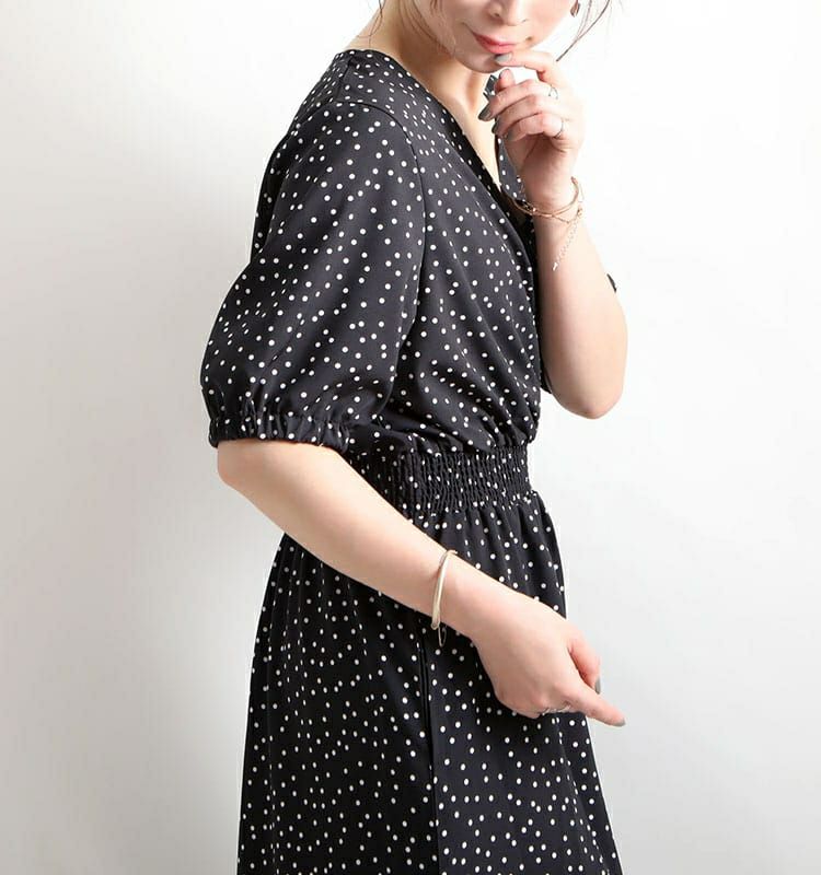 大きいサイズ レディース ビッグサイズ ドット柄ウエストシャーリングワンピース　maru-6389st
