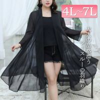 大きいサイズ レディース ビッグサイズ シースルーブラックシフォンカーディガン　goldy-625