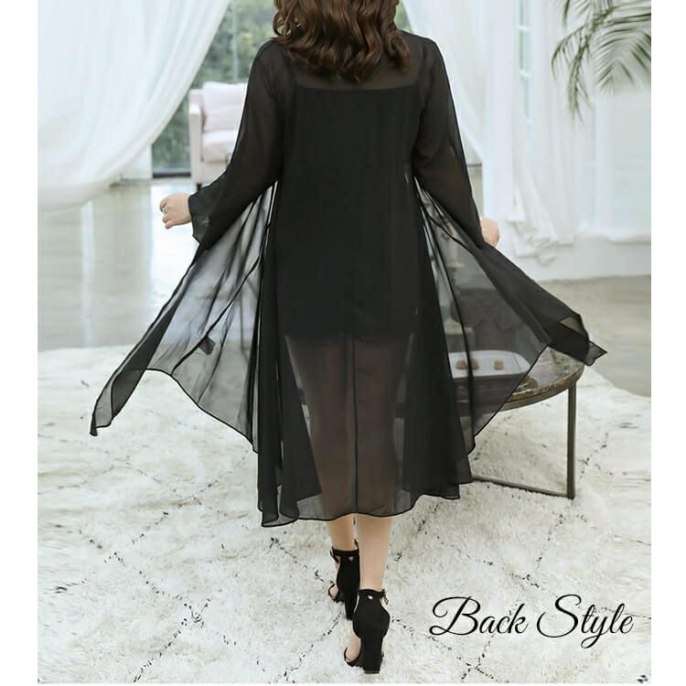 大きいサイズ レディース ビッグサイズ シースルーブラックシフォンカーディガン　goldy-625