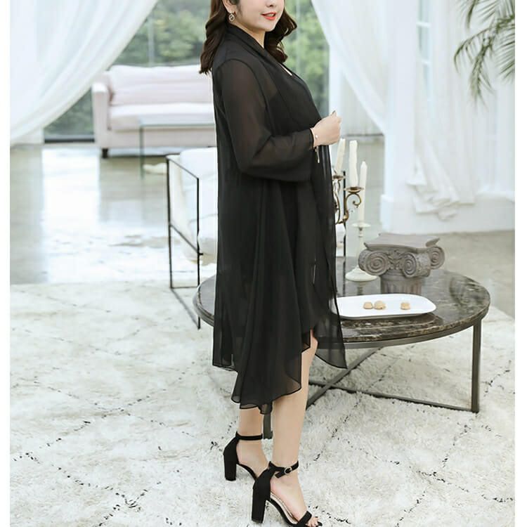 大きいサイズ レディース ビッグサイズ シースルーブラックシフォンカーディガン　goldy-625