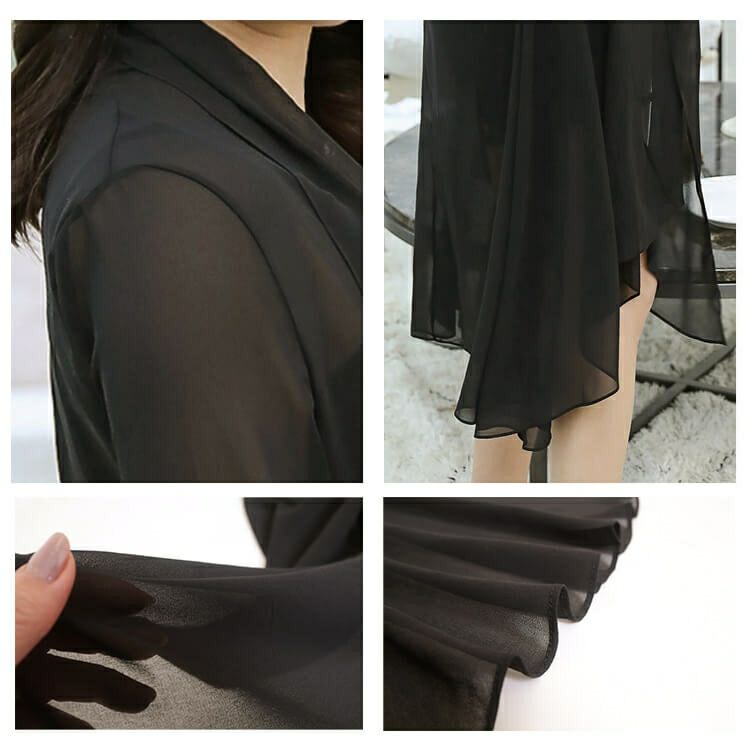 大きいサイズ レディース ビッグサイズ シースルーブラックシフォンカーディガン　goldy-625