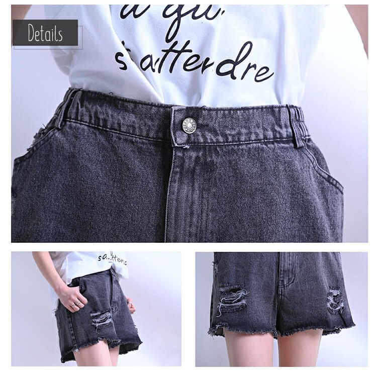 大きいサイズ レディース ビッグサイズ ブラックダメージデニムショートパンツ　goldy-611