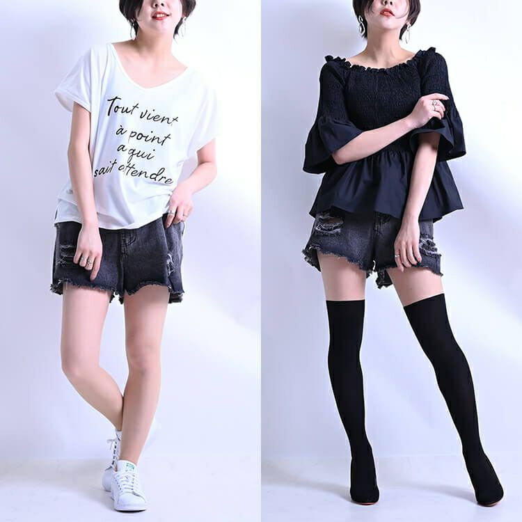 大きいサイズ レディース ビッグサイズ ブラックダメージデニムショートパンツ　goldy-611