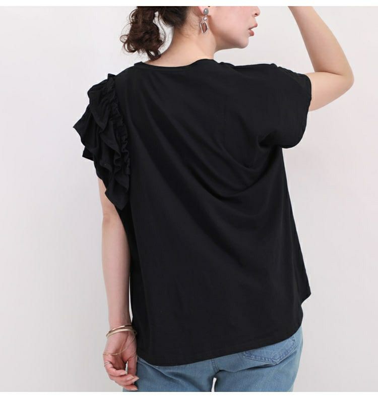 大きいサイズ レディース ビッグサイズ 片袖フリルTシャツ　wk-0243 【メール便可】