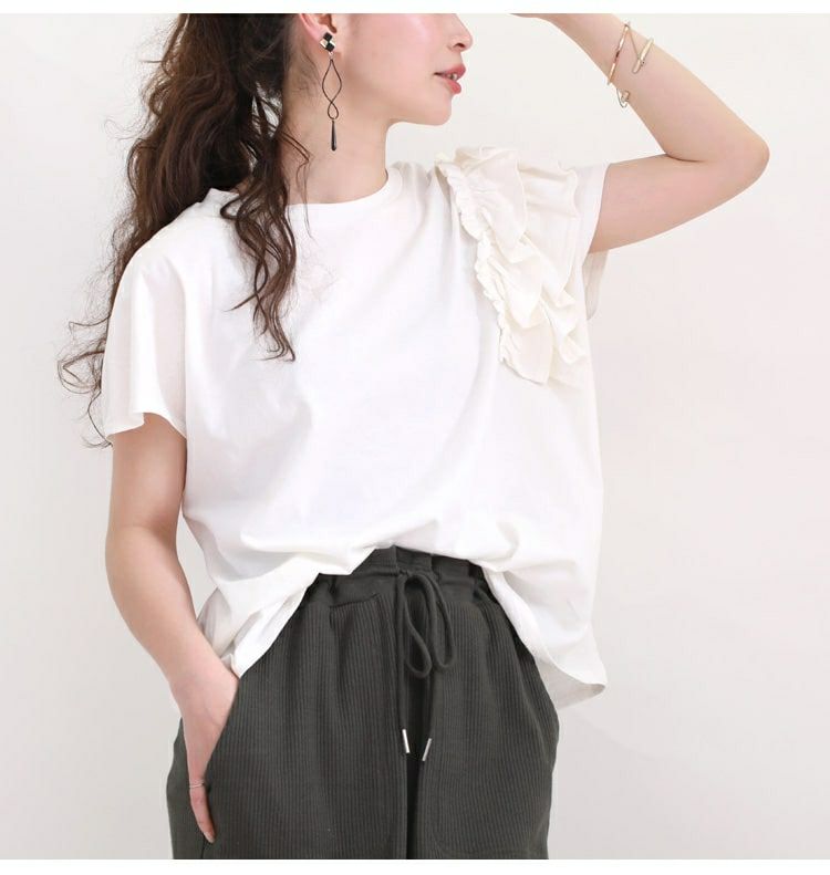 大きいサイズ レディース ビッグサイズ 片袖フリルTシャツ　wk-0243 【メール便可】