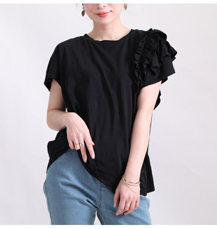 大きいサイズ レディース ビッグサイズ 片袖フリルTシャツ　wk-0243 【メール便可】
